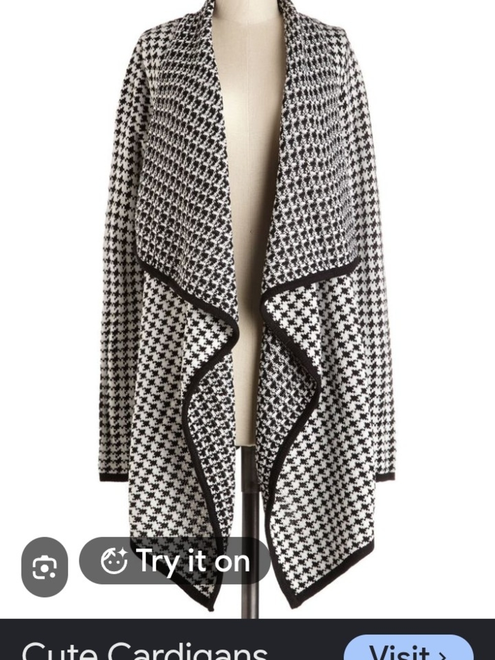 Keniston S- Houndstooth Open-Front Women's Knit Cardigan Sweater